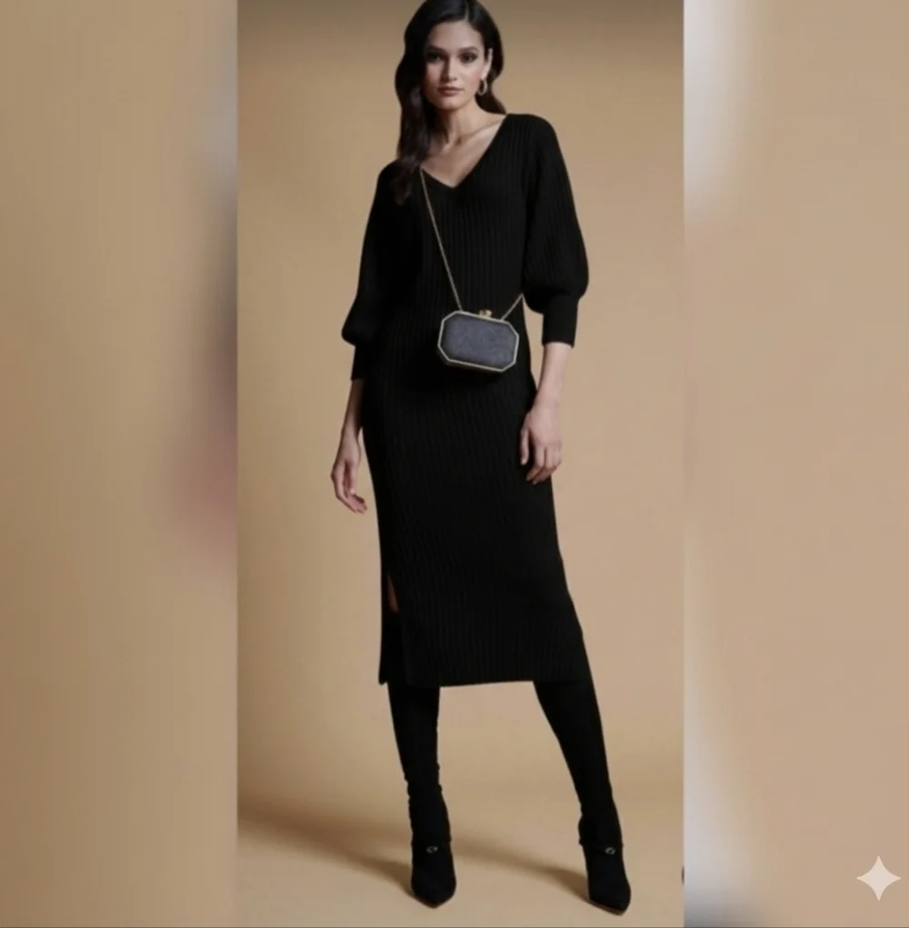 Rachel Parcell Bubble Sleeve Ribbed Knit Sweater Dress - Picture 2 of 5